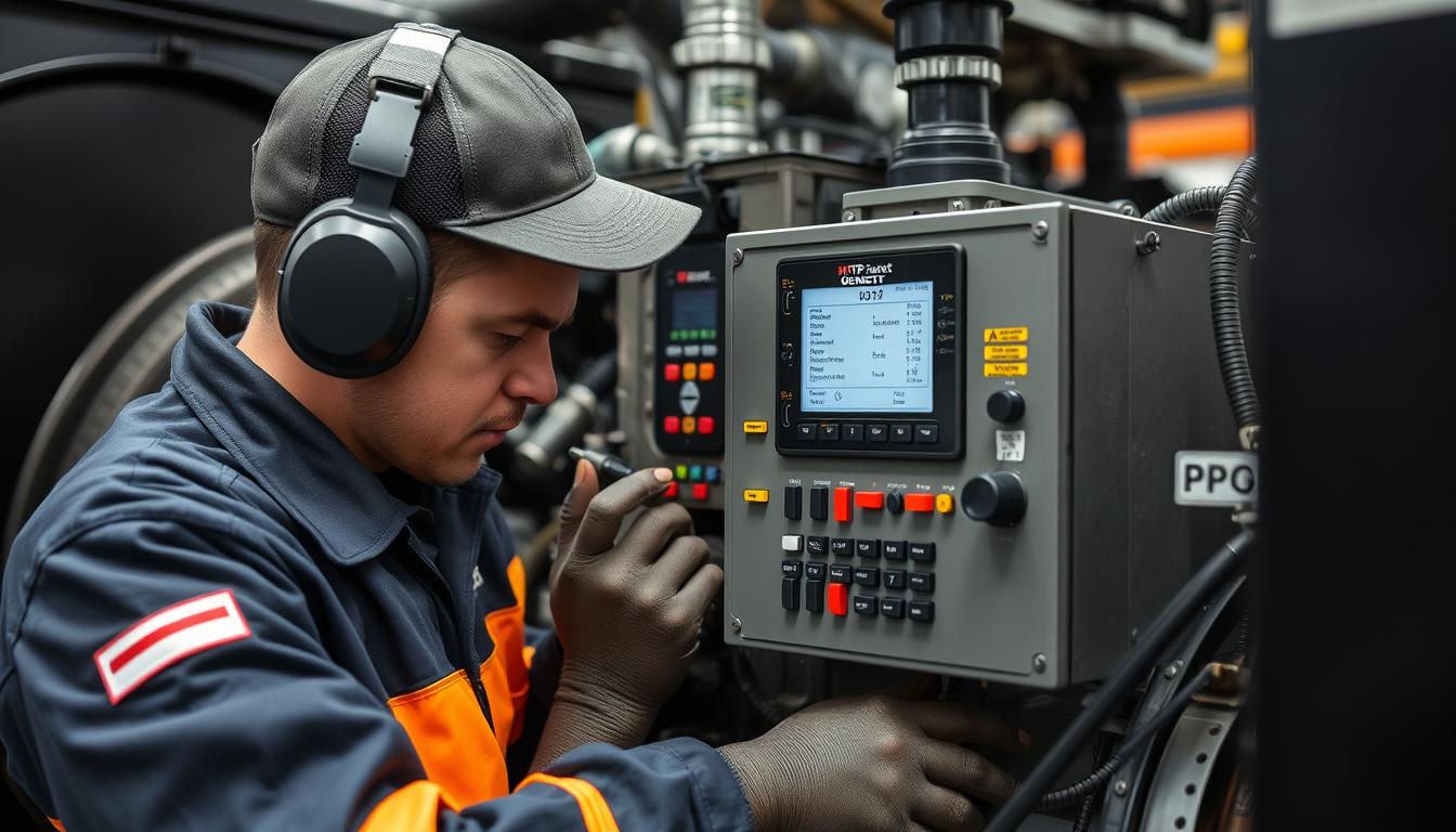 Kỹ thuật viên HTP-Genset đang sửa chữa bộ phận điều khiển máy phát điện MTU